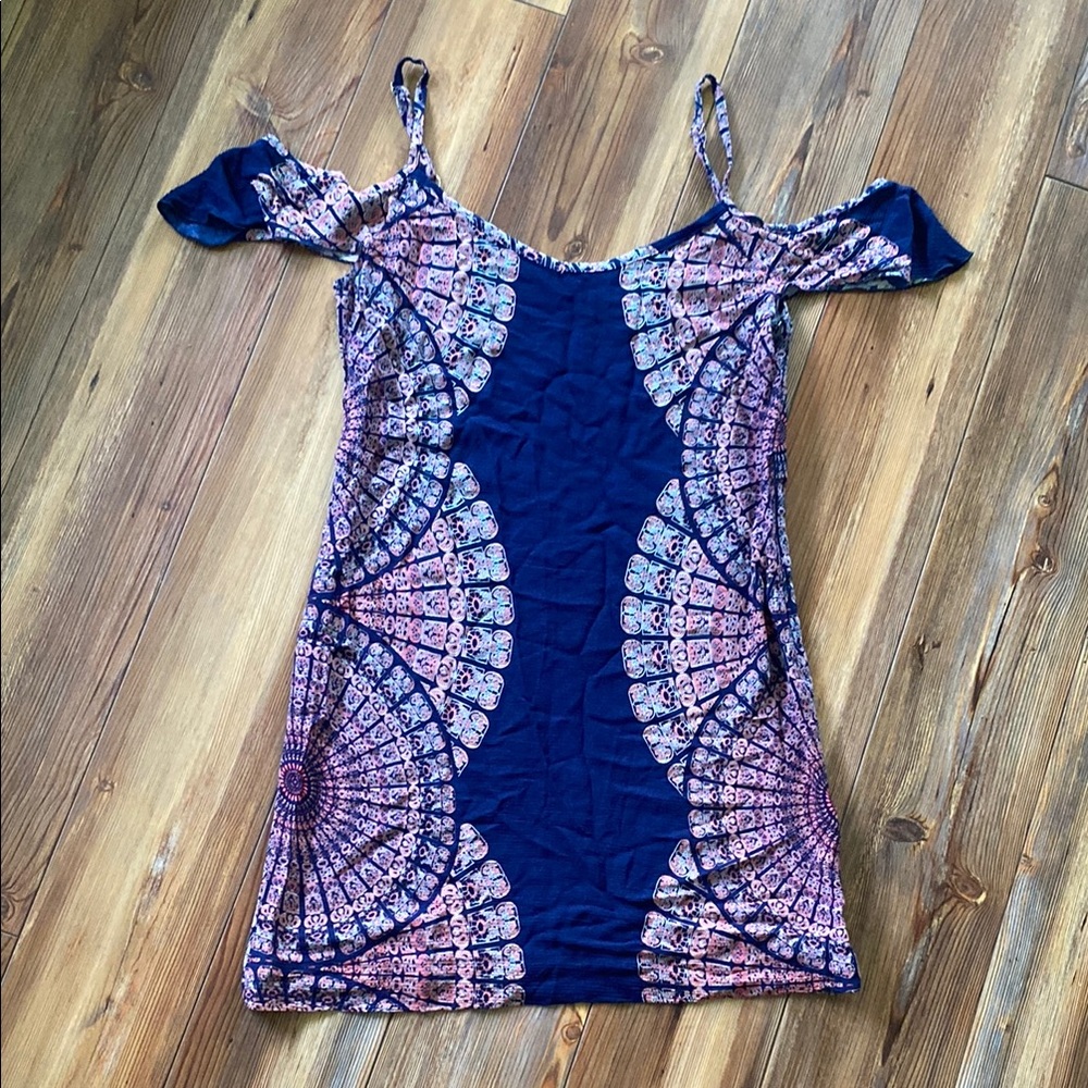 Blue and Pink Off-Shoulder Dress